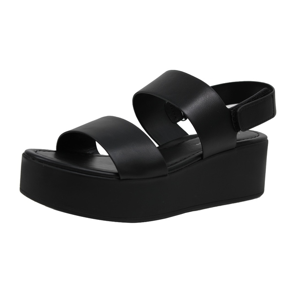 Size 10 Black Faux Leather Wrap Flatform Wedge - Picture 2 of 6